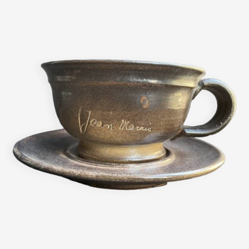 Tasse et soucoupe en terre cuite signée Jean Marais - Vallauris