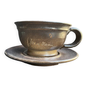 Tasse et soucoupe en terre cuite signée Jean Marais - Vallauris