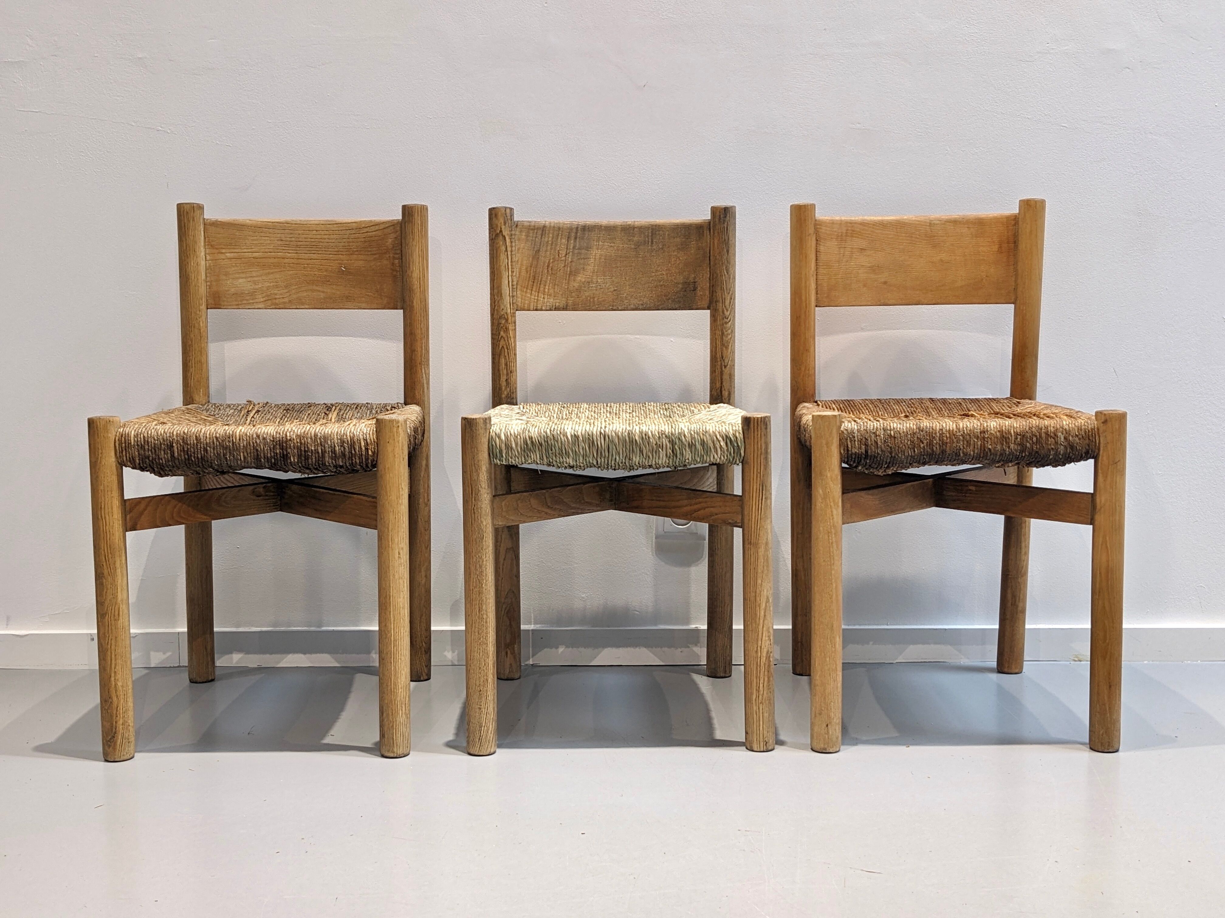 Series of 3 Méribel chairs by Charlotte Perriand
