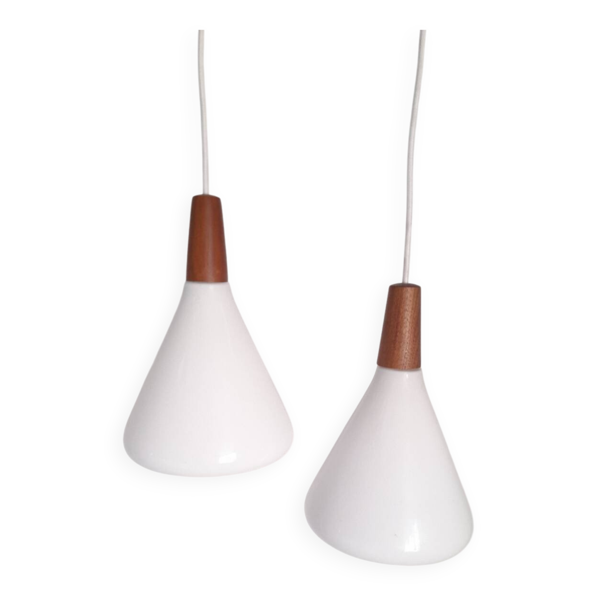 Pair of opaline and teak pendant lights Nordlux