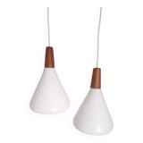 Pair of opaline and teak pendant lights Nordlux