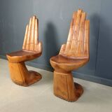 Pair of hand shaped teak chairs, 1970s