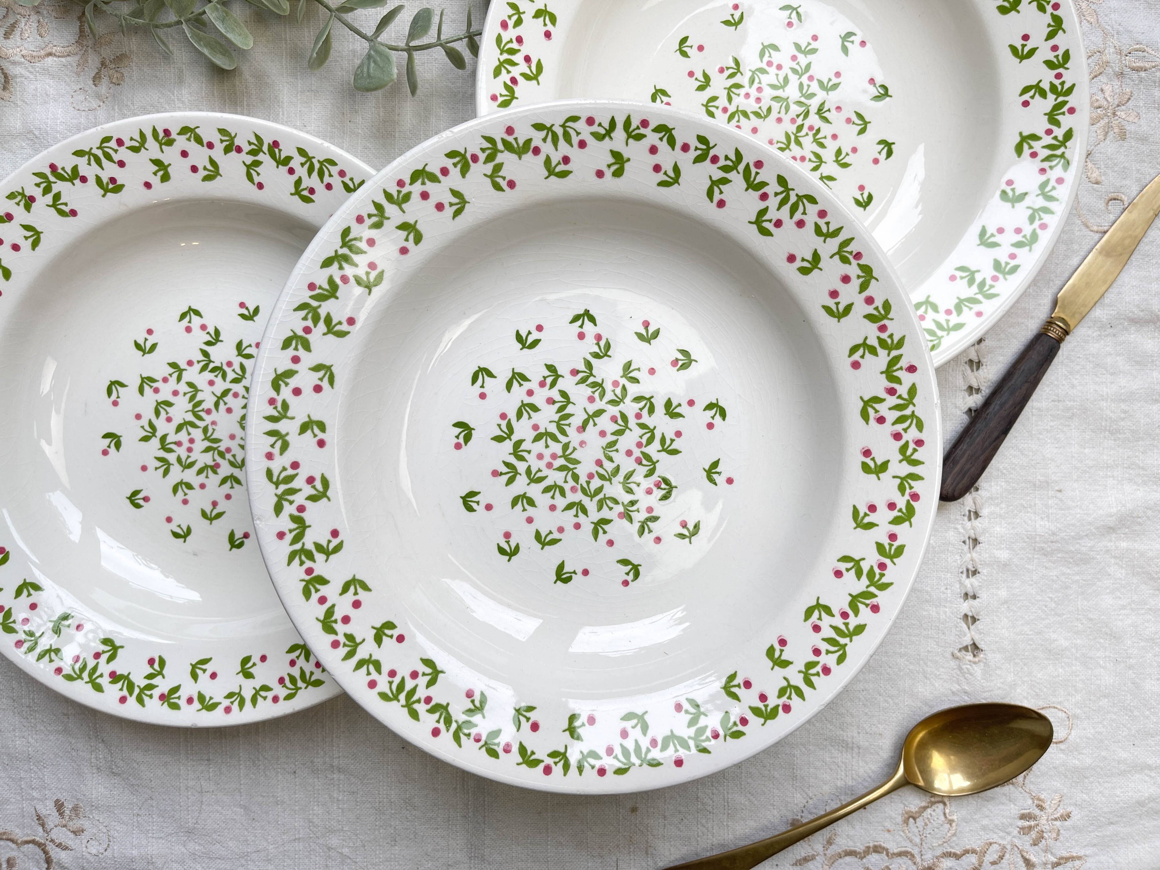 Deep plates Ironstone Italian Giovanni Valdarno pattern green red