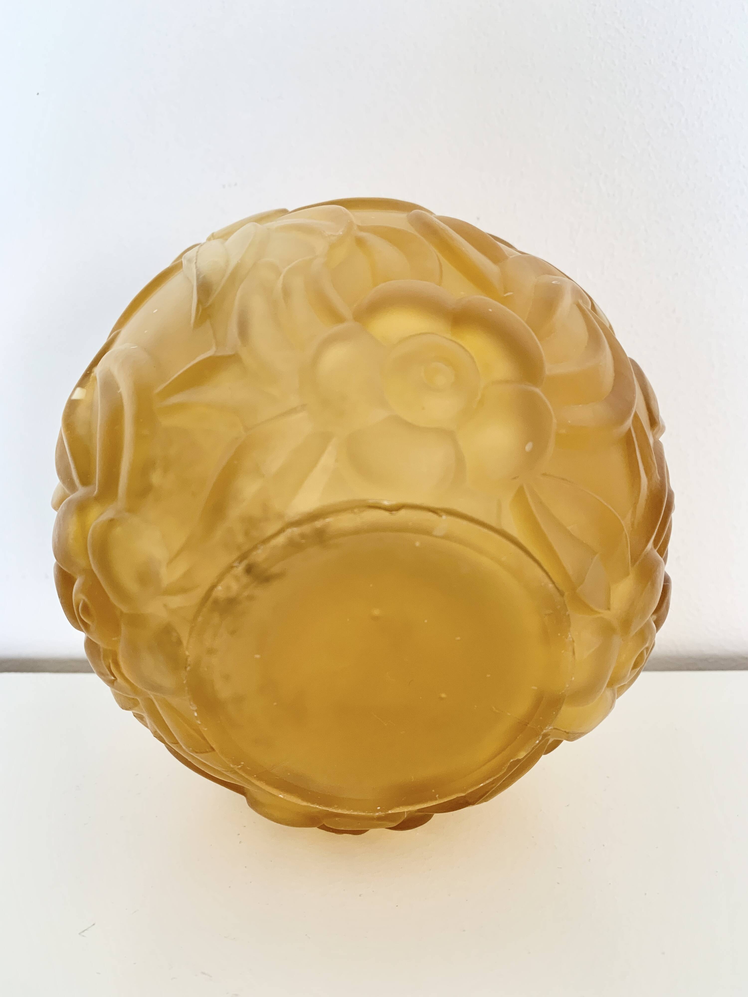 Art Deco orange moulded pressed glass round vase