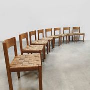 8 chaises vintage en corde et chêne