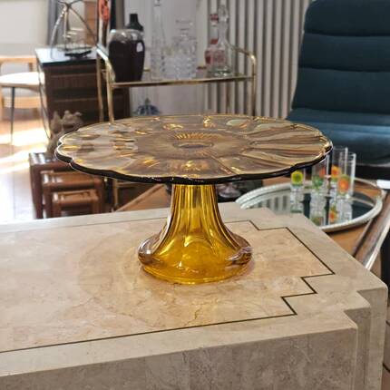 Art Deco amber glass cake stand - Luxval style from the 1930s