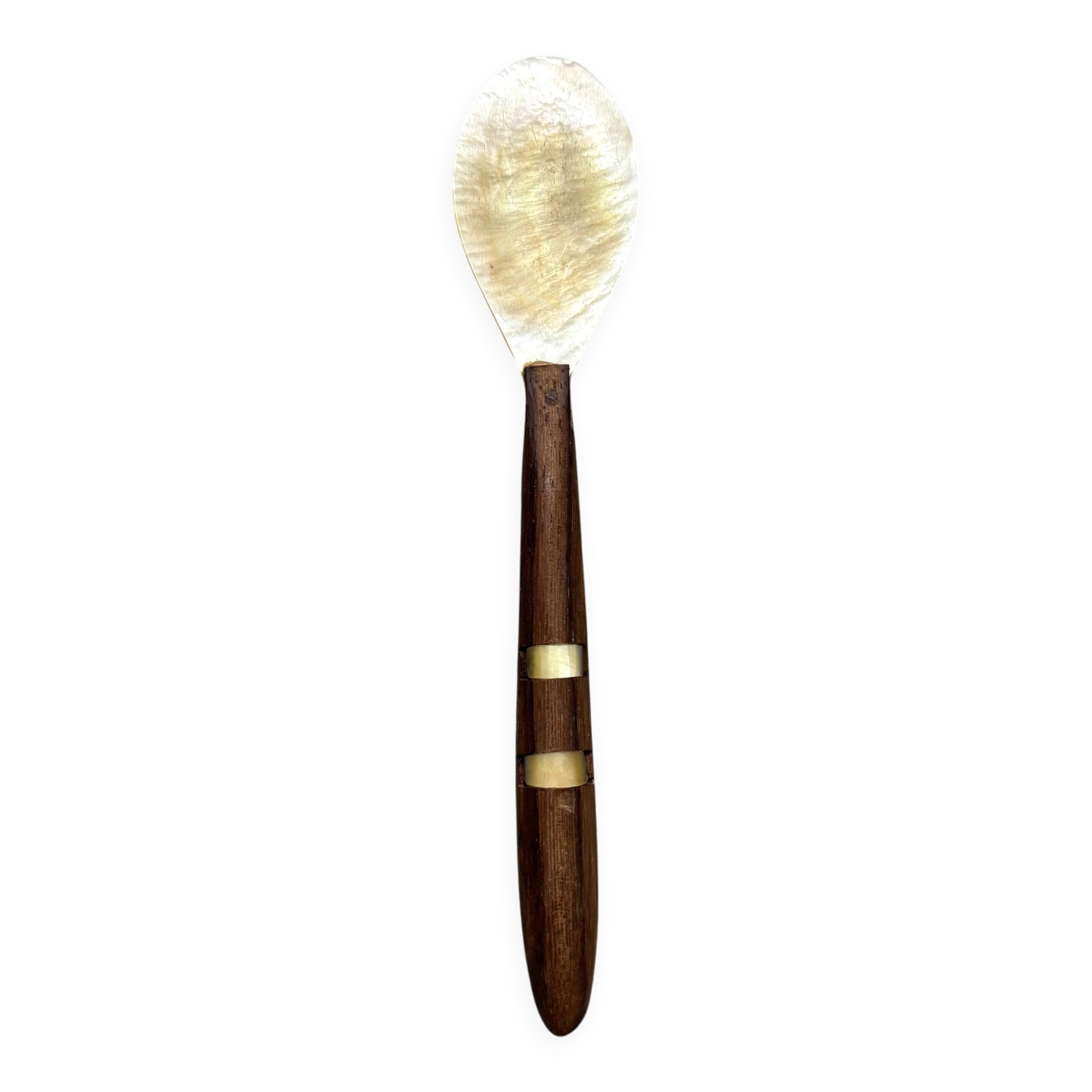 Mother-of-pearl and wood spoon