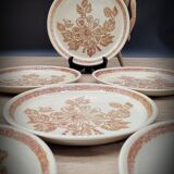 Set 6 assiettes plates grès fleuries