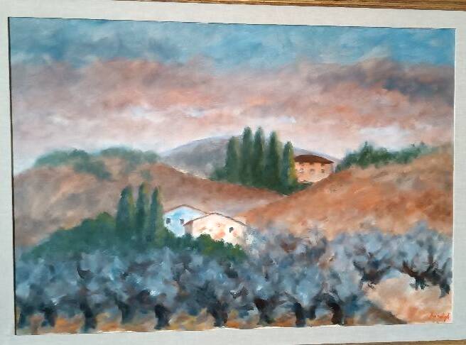 Large oil on canvas Marino Scardigli (1921-2005) - Tuscan landscape 124x94 cm