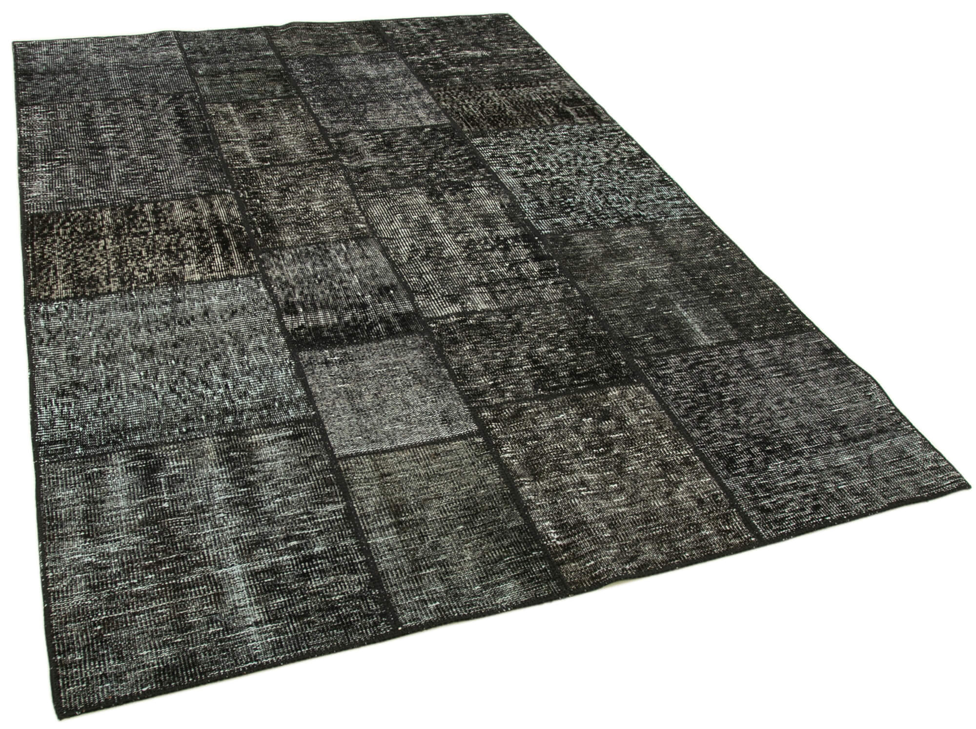Handmade Anatolian Vintage 171 cm x 242 cm Black Patchwork Carpet