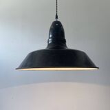 Old industrial pendant light in black enamel 40 cm