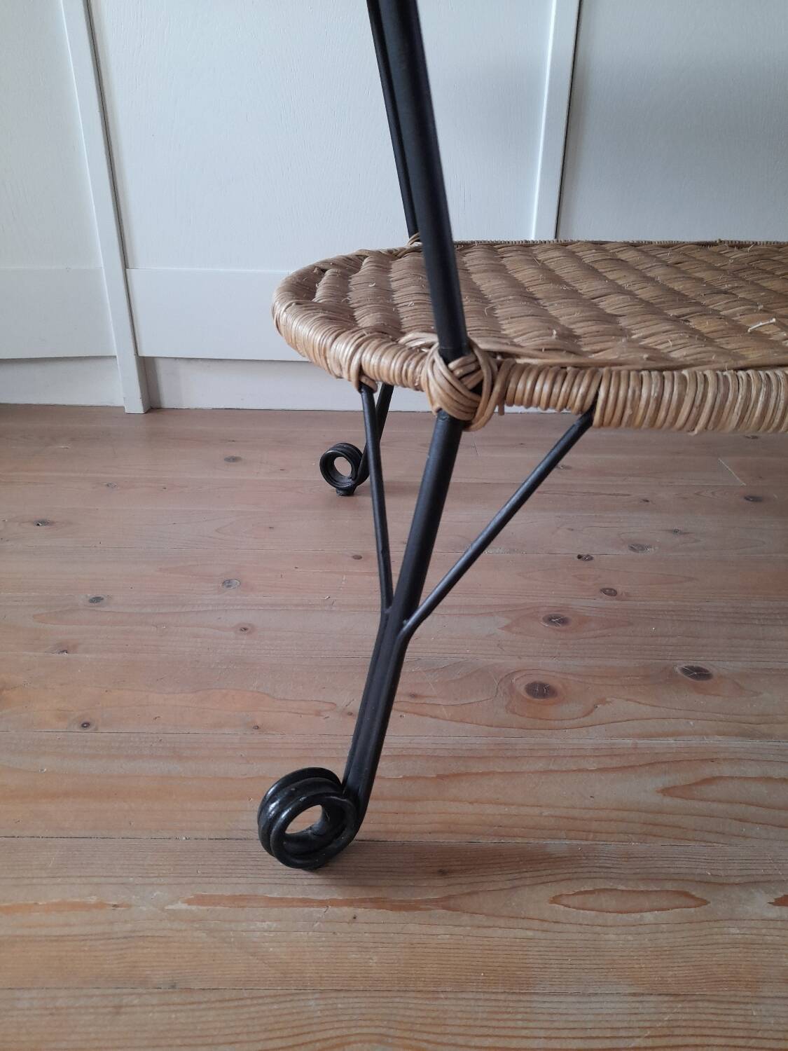 Rattan and wrought iron coffee table