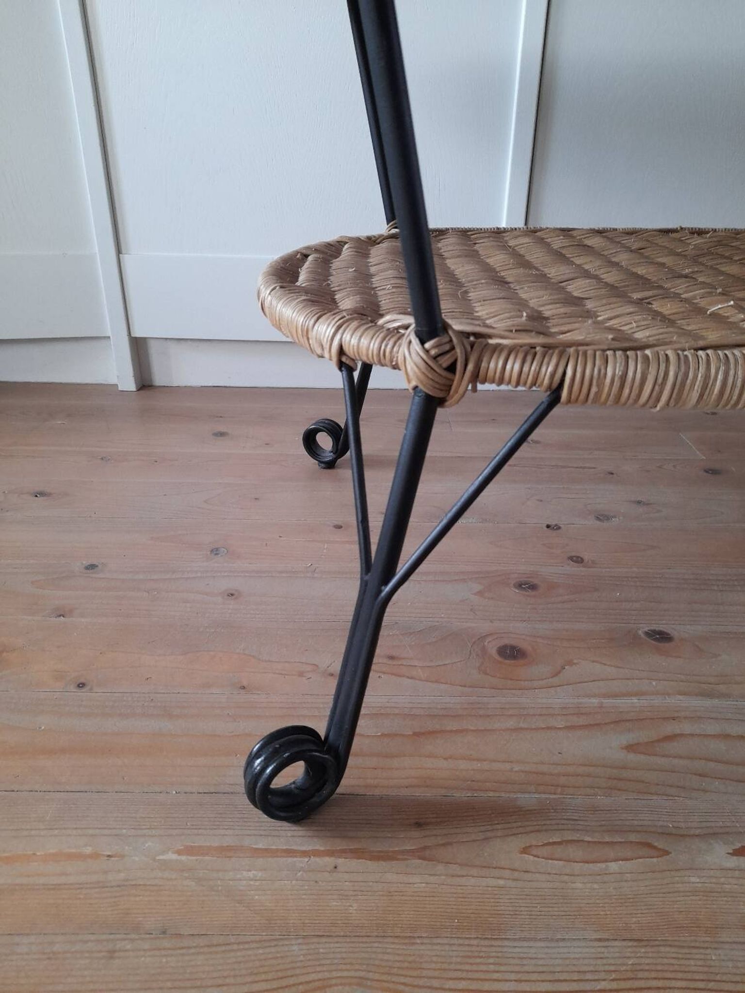 Rattan and wrought iron coffee table
