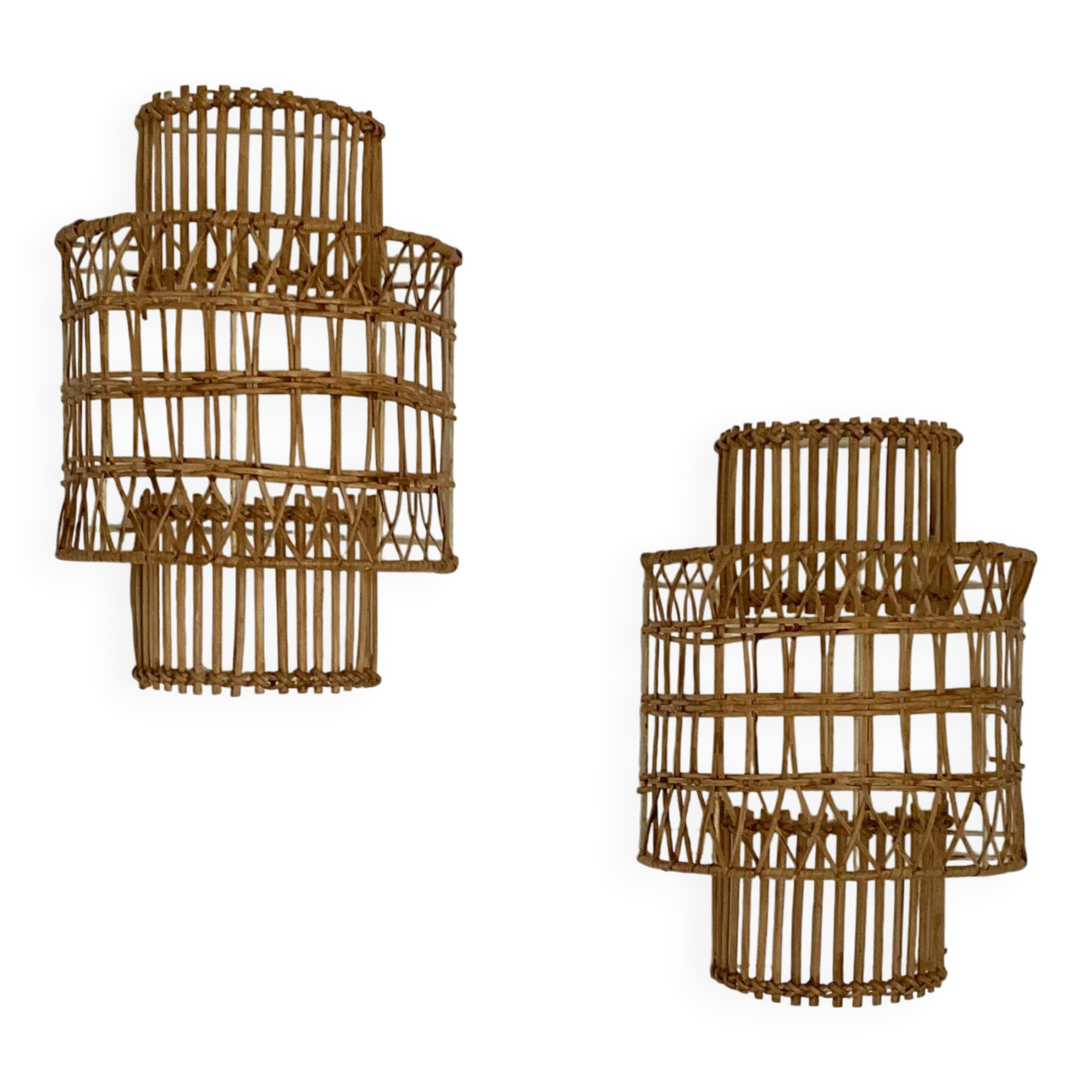 Rattan wall lamp, pair