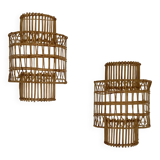 Rattan wall lamp, pair