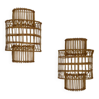 Rattan wall lamp, pair