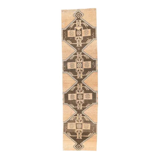 1970s Vintage Turkish Hand-Knotted Runner 94x386