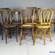 Set of 24 mismatched bistro chairs, curved wood, 1920 to 1955 Thonet...