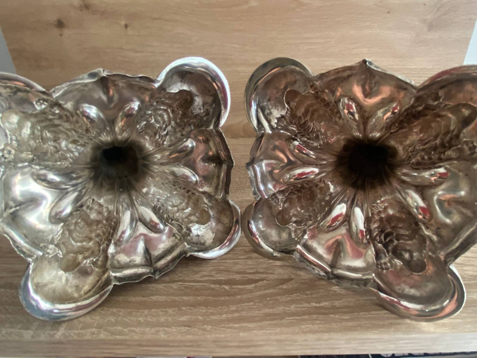 Antique Pair of Solid Silver Flambeaux Candlesticks with Unicorn Hallmark, Early X