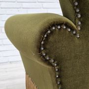 1970s, Danish lounge chair, low, furniture velour, ash wood legs.