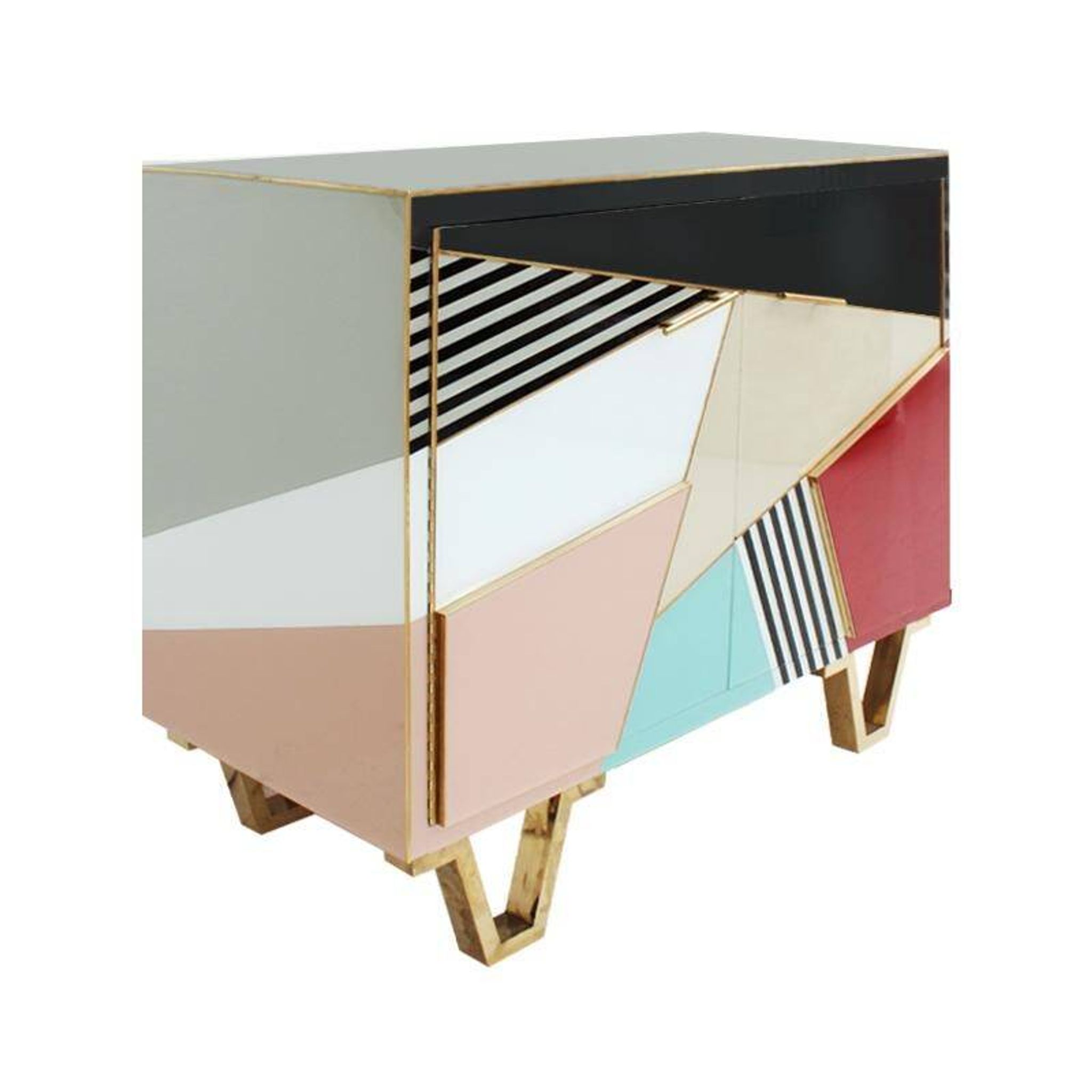 Mid Modern Italian Colored Glass Sideboards with Solid Wood Structure and Brass