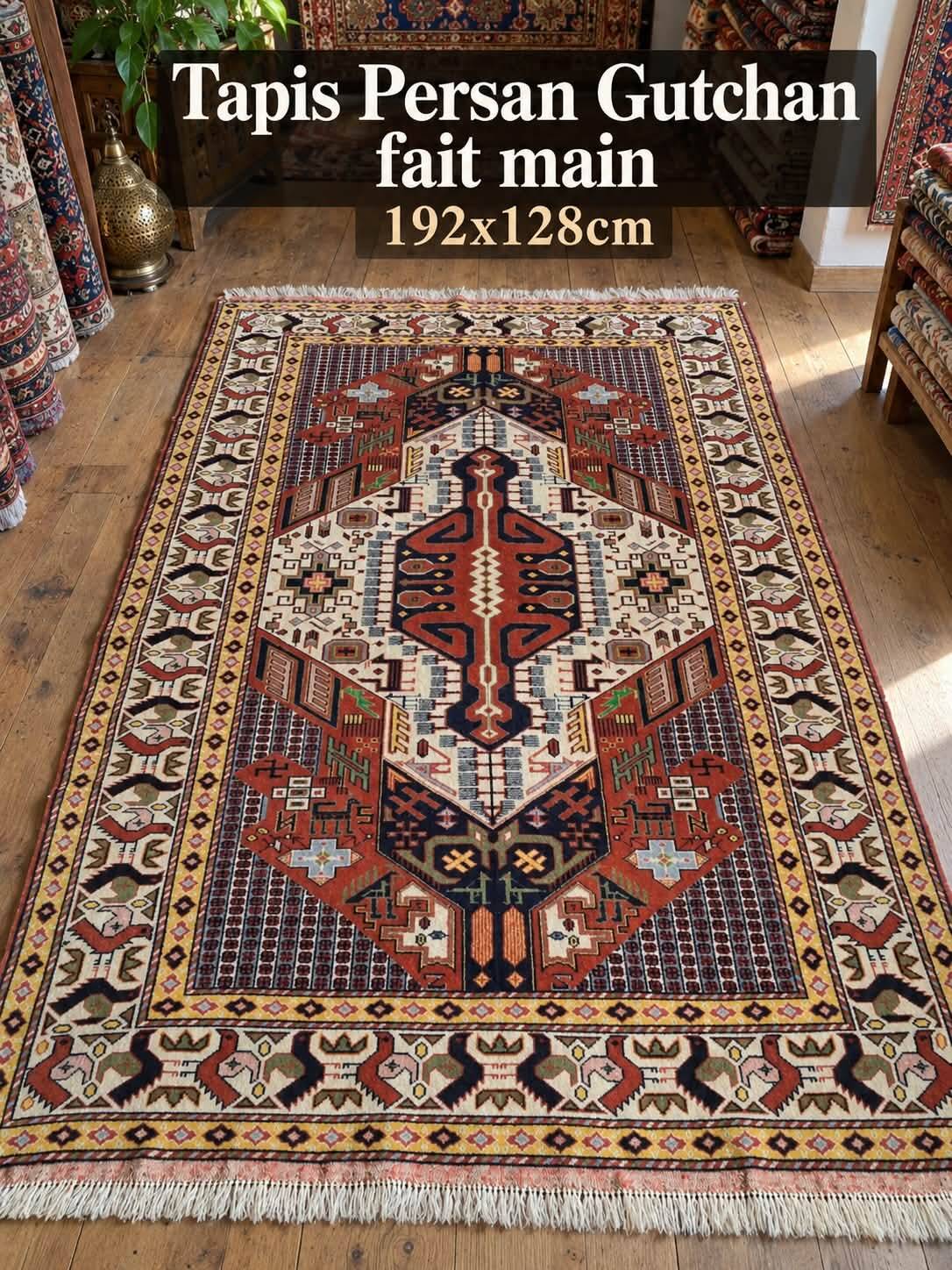 Handmade Persian Gutchan rug 192x128cm