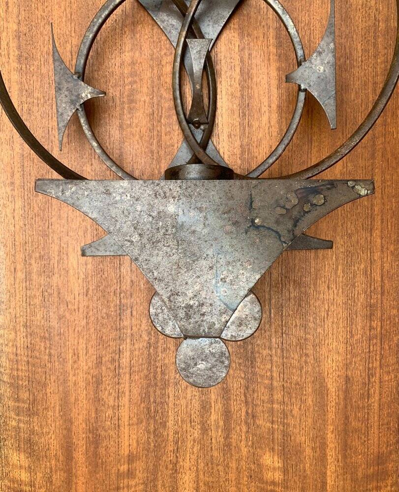 Danish mid-century brutalist metal wall sculpture and candle holder by Henrik Horst, 1960s.