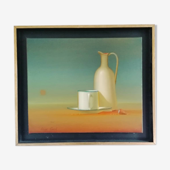 Surreal composition, Serge Carré, 60s, oil on canvas