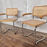 Pair of Breuer style armchair chair  made in italy vintage 1970 beige