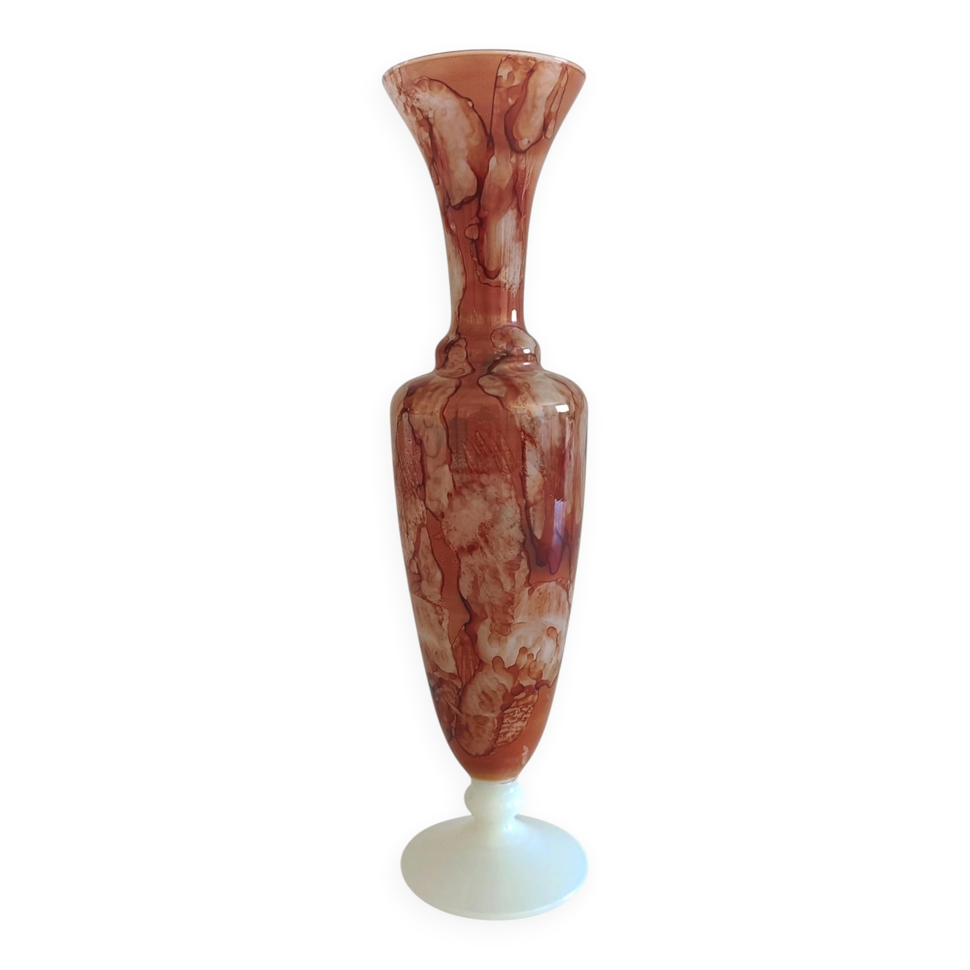 Rococo Revival Opaline Glass Vase by Stelvia, Hand-Blown, Italy, 1950s