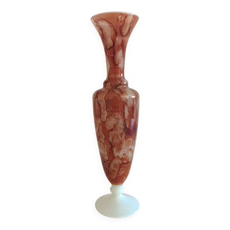 Rococo Revival Opaline Glass Vase by Stelvia, Hand-Blown, Italy, 1950s