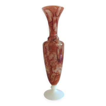 Rococo Revival Opaline Glass Vase by Stelvia, Hand-Blown, Italy, 1950s