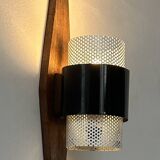 Vintage wall light, wood, black and white lacquered metal, France, 1950