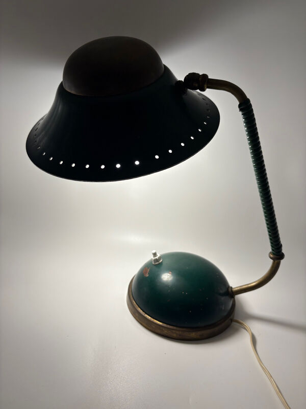 Lampe de bureau cocotte 1960, vert et laiton, lampe à poser
