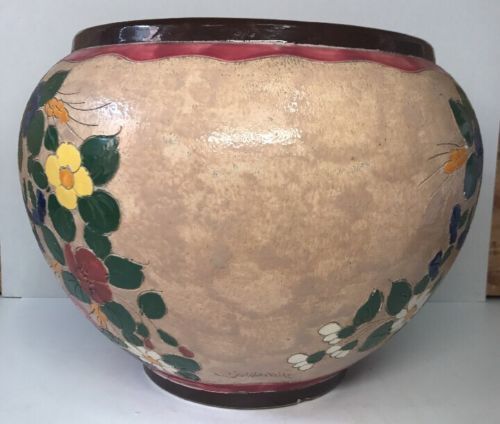 Cache pot floral decoration signed J. Massier Vallauris vintage