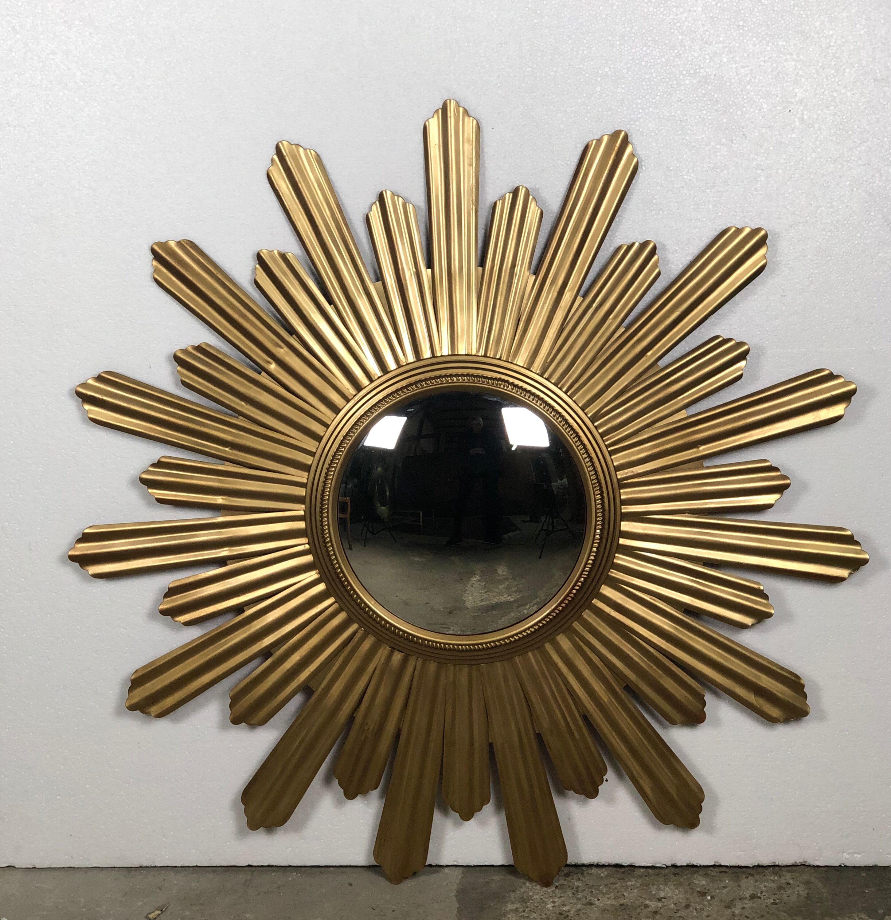 Sun mirror "André" in gilded sheet metal witch eye