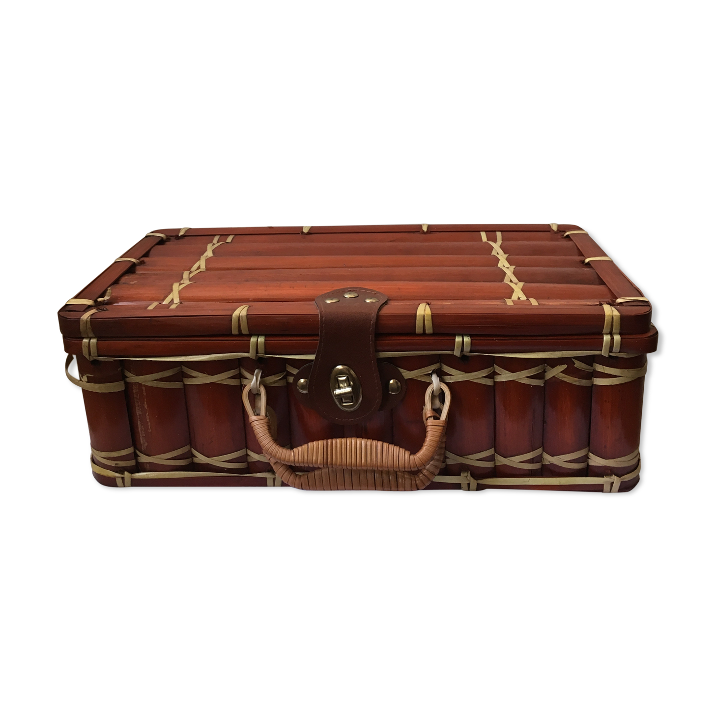 Suitcase in wicker and vintage bamboo