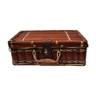 Suitcase in wicker and vintage bamboo