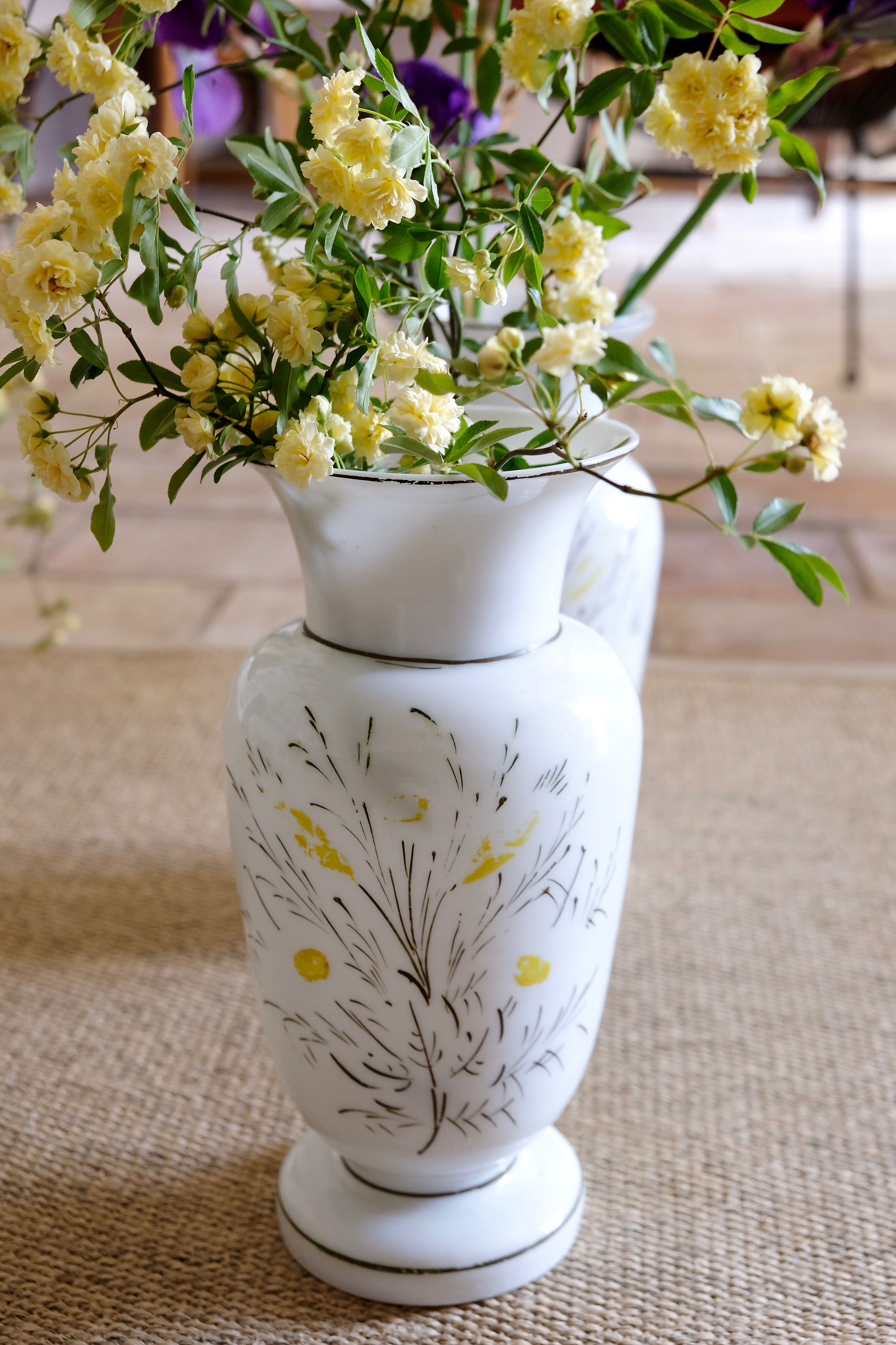 French antique opaline vase painted by hand