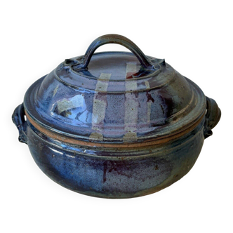 Blue stoneware pot Les Salicornes with 20th century handles