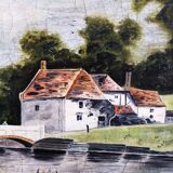 Antique oil painting, vintage bucolic countryside painting.