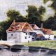 Antique oil painting, vintage bucolic countryside painting.