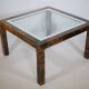 Table basse design Aldo Tura, en verre, cuir de chèvre et parchemin – Table d'appoint 1978