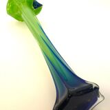 Vintage blown glass vase, twisted, blue and green, height: 39cm