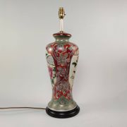 Pair Of XL Vintage Hand-Painted Chinese Floral Pottery Lamps
