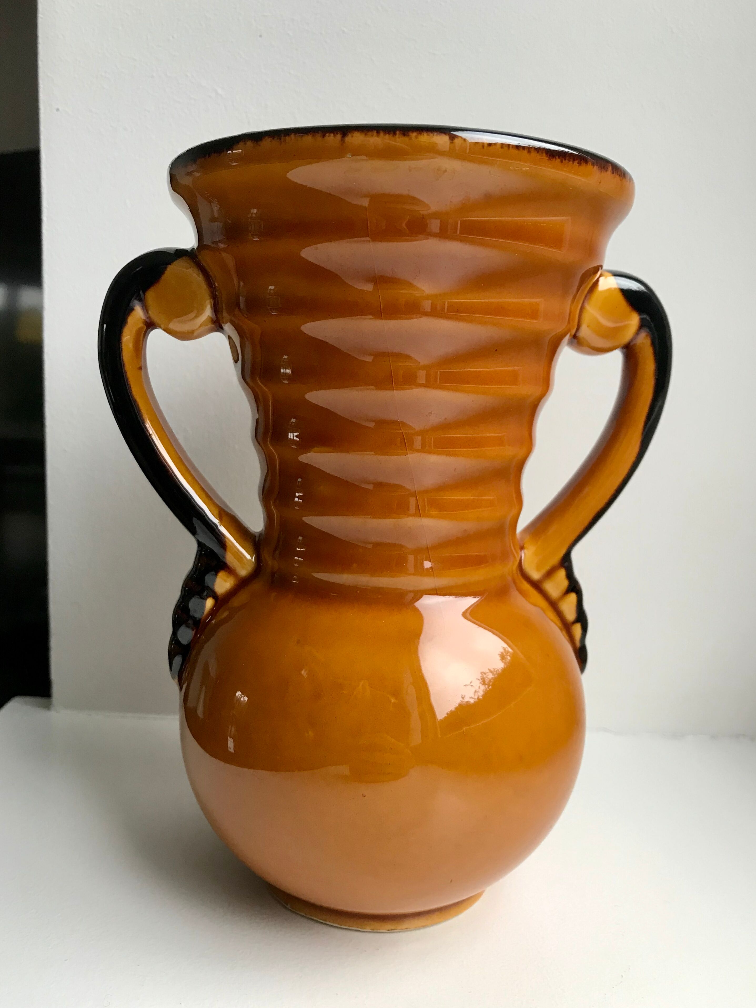 Vallauris yellow ceramic vase made in France 70s