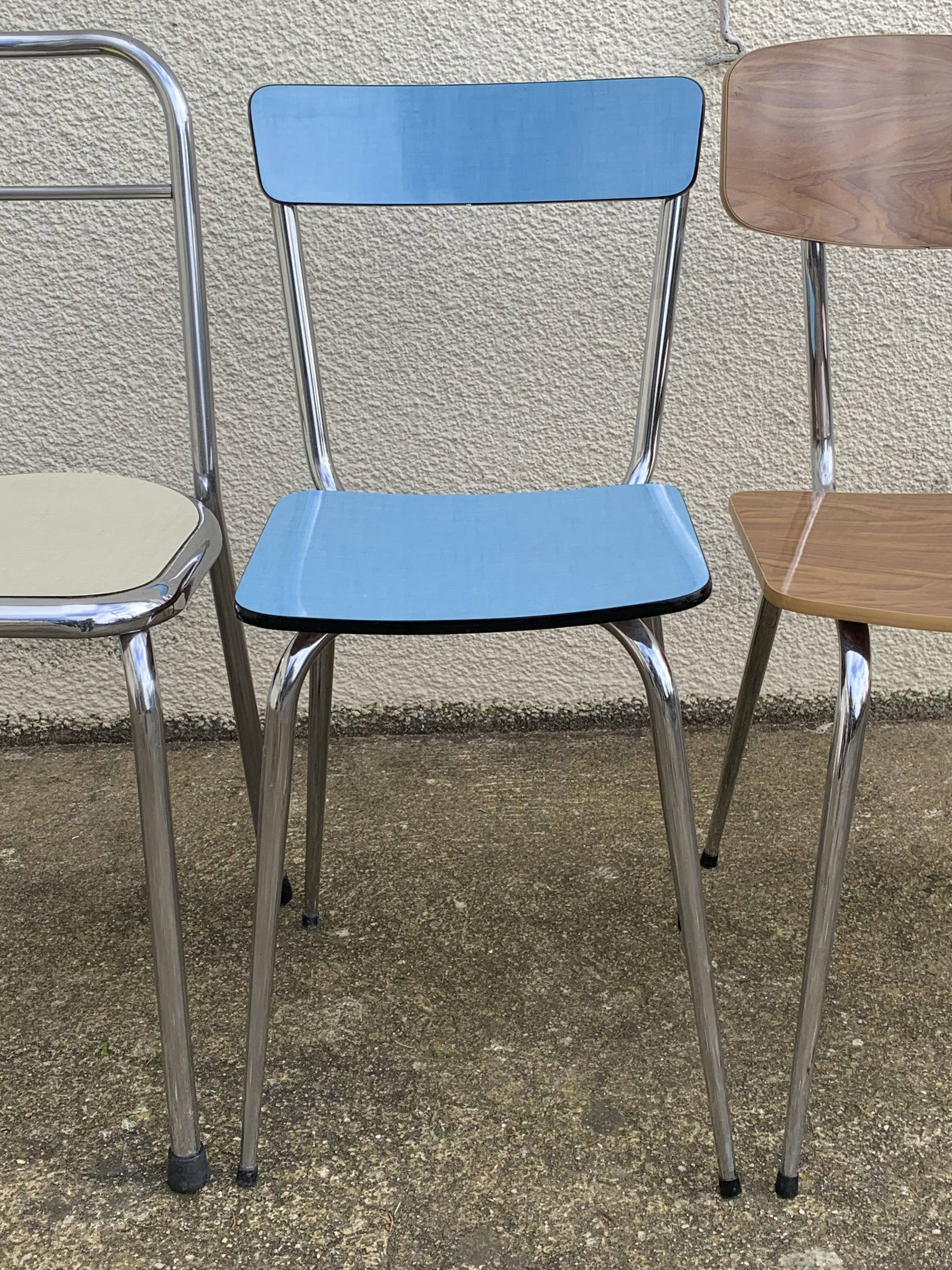 Mismatched formica chairs and stool 1960