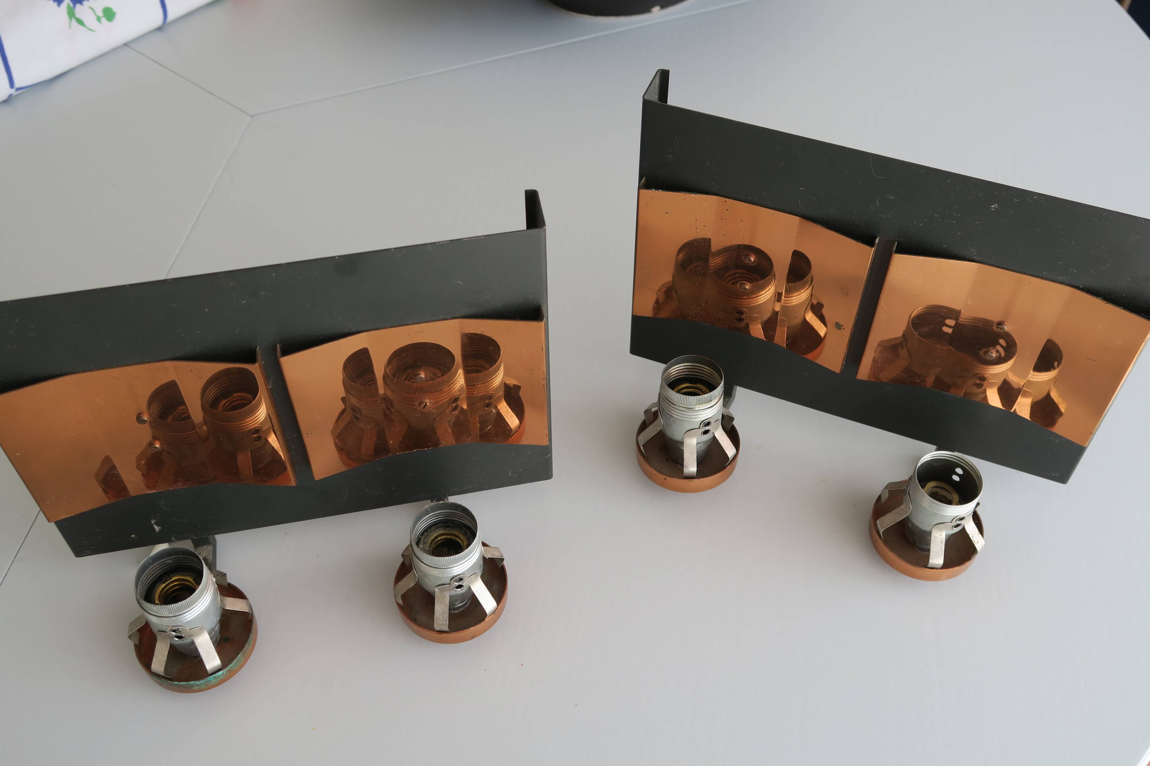 Pair of vintage double wall lights Neuhaus Leuchten 1950 with label.
