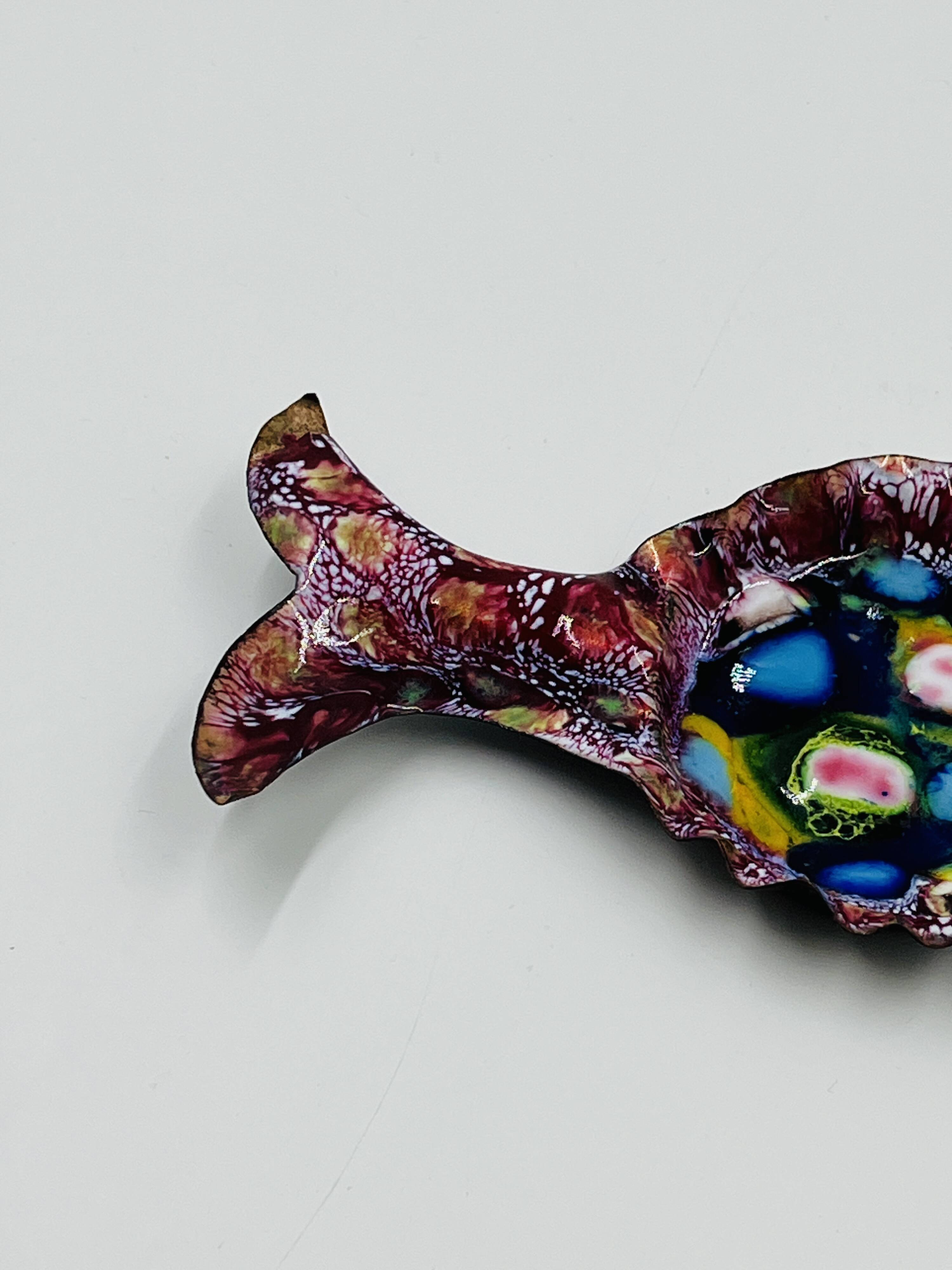 Vintage Fish Bowl Enamel on Copper Modernist 70s