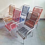 Set of 5 vintage scoubidou armchairs 1950 in aluminium & plastic wire 50